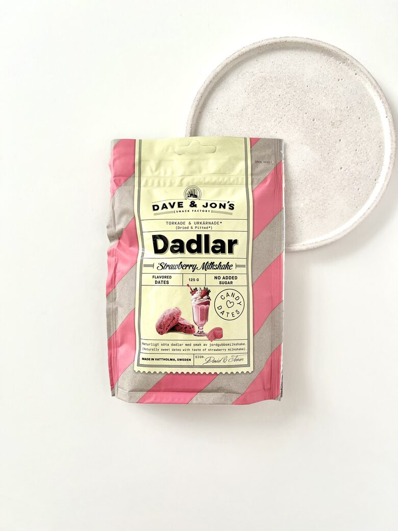 DATELES AR GARŠU, STRAWBERRY MILKSHAKE, DAVE & JON’S, 125G