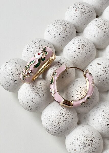 AUSKARI, RIŅĶĪŠI, ROZĀ, AR ZIEDIEM